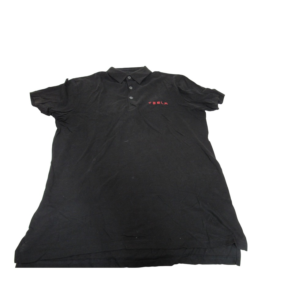 Tesla Mens Black Short Sleeve Polo Shirt Red Logo Size M Designed in California